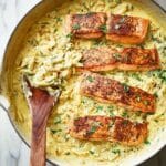 Salmon with Artichoke Orzo in Creamy Parmesan Sauce Recipe
