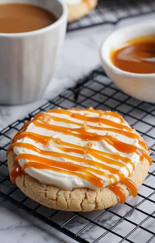 Copycat Crumbl Salted Caramel Cheesecake Cookies with Cake Mix Recipe