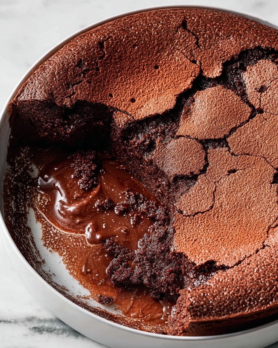 A close-up view of a single-layer chocolate cake in a round white plate. The cake surface is dry and cracked with a matte, slightly bumpy texture in a deep brown color. One large portion is missing from the bottom right, showing a moist, dense chocolate interior with a glossy, rich dark brown texture. The plate rests on a white marbled surface. photo taken with an iphone --ar 4:5 --v 7