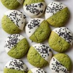 Matcha Cookies with White Chocolate Dip and Black Sesame Seeds Recipe