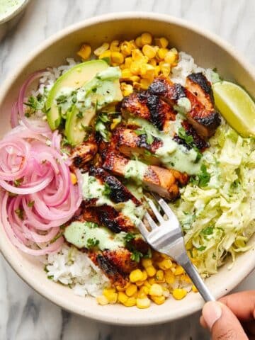 Oven-Baked BBQ Chicken Rice Bowls with Creamy Cilantro Ranch Recipe