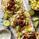 Sheet Pan Jalapeño Pineapple Shrimp Tacos with Cilantro Garlic Sauce Recipe