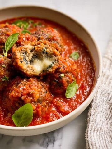 Gorgonzola-Stuffed Meatballs in Arrabbiata Tomato Sauce Recipe