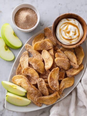 April Fools Apple Fries with Cinnamon Sugar and Caramel Dip Recipe