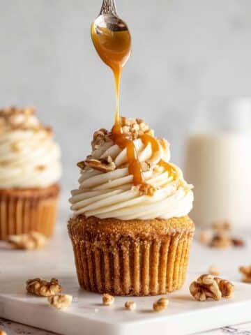Carrot Cake Cupcakes with Cream Cheese Frosting and Caramel Drizzle Recipe