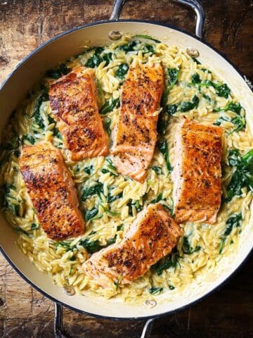 One Skillet Salmon with Lemon Orzo Recipe