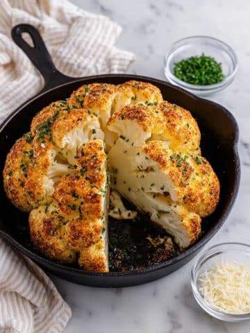 Whole Roasted Cauliflower with Garlic, Parmesan, and Chives Recipe
