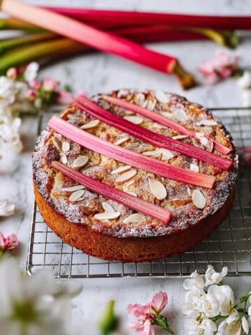 Rhubarb-Almond Cake with Orange and Sliced Almonds Recipe