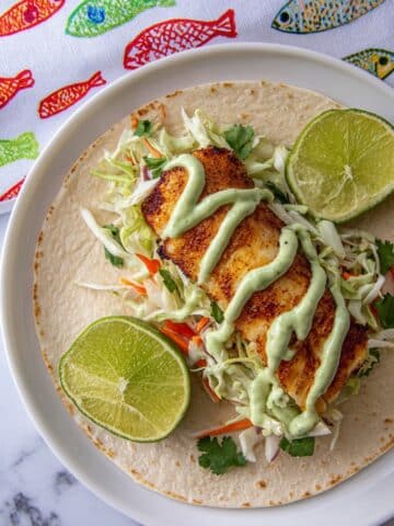 Grilled Fish Tacos with Cilantro-Lime Mayo and Citrus Slaw Recipe