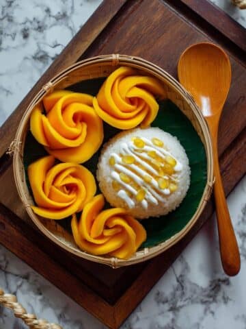 Instant Pot Mango Sticky Rice with Coconut Sauce and Toasted Mung Beans Recipe