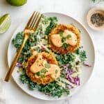 Crispy Chickpea Corn Patties with Chipotle Aioli and Kale Slaw Recipe