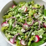 Pea and Asparagus Salad with Spicy Cilantro Dressing and Goat Cheese Recipe