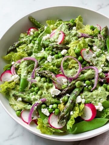 Pea and Asparagus Salad with Spicy Cilantro Dressing and Goat Cheese Recipe
