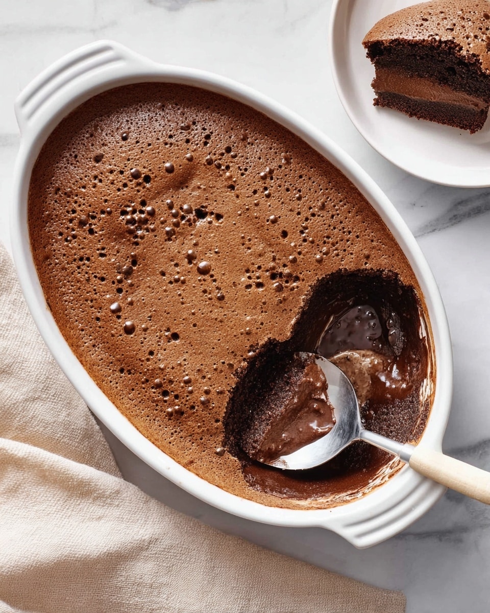 A white plate holds a piece of dark brown chocolate cake with a cracked, slightly crispy top layer and a moist, crumbly texture underneath. On top sits a single scoop of smooth, light cream-colored vanilla ice cream. A silver spoon with a white handle rests on the plate near the cake, holding a small bite of the chocolate cake. The scene is set against a white marbled surface with a cloth napkin nearby. Photo taken with an iphone --ar 4:5 --v 7