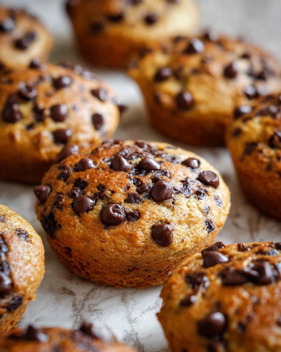 The image shows a close-up of soft, round chocolate chip cookie muffins arranged on a white marbled surface. Each muffin is golden brown with a slightly rough texture and is dotted generously with shiny, melted chocolate chips on top and throughout the soft dough. The muffins appear thick and fluffy, with some overlapping slightly, creating a cozy, inviting feel. Photo taken with an iphone --ar 4:5 --v 7