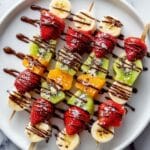 Rainbow Fruit Skewers with Melted Chocolate and Flaky Sea Salt Recipe