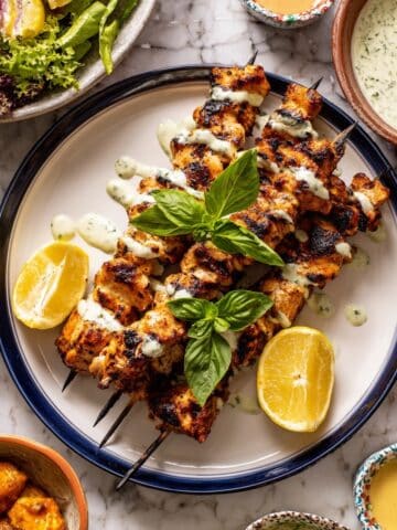 Lemon Feta Paprika Chicken Skewers with Charred Corn Recipe