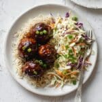 Sticky BBQ Chicken Meatballs with Broccoli Slaw Recipe