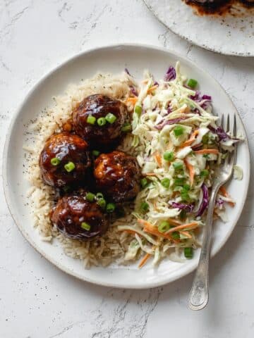 Sticky BBQ Chicken Meatballs with Broccoli Slaw Recipe