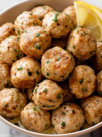 Easy Baked Chicken Meatballs with Lemon Herb Butter Sauce Recipe