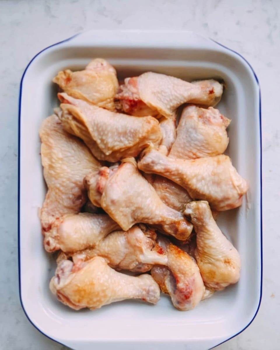 A white tray filled with about ten light brown cooked chicken drumsticks neatly arranged close to each other covering the entire tray. The chicken skin is slightly browned with soft texture, showing some small crispy bits. The tray sits on a white marbled surface. photo taken with an iphone --ar 4:5 --v 7