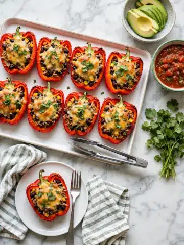 Vegetarian Stuffed Peppers with Black Beans, Corn, and Pepper Jack Cheese Recipe