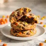 Flourless Monster Cookies: Chewy Peanut Butter Oatmeal Cookies with Reese’s Pieces and Mini Chocolate Chips Recipe